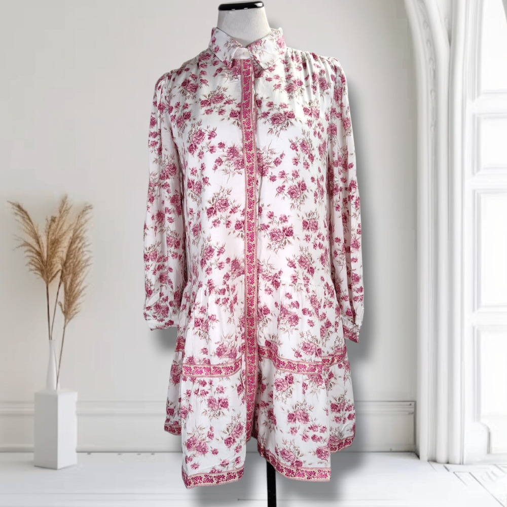 Trish Scully Pink Cabbage Rose Mini Dress Size 2 Cottagecore NWT